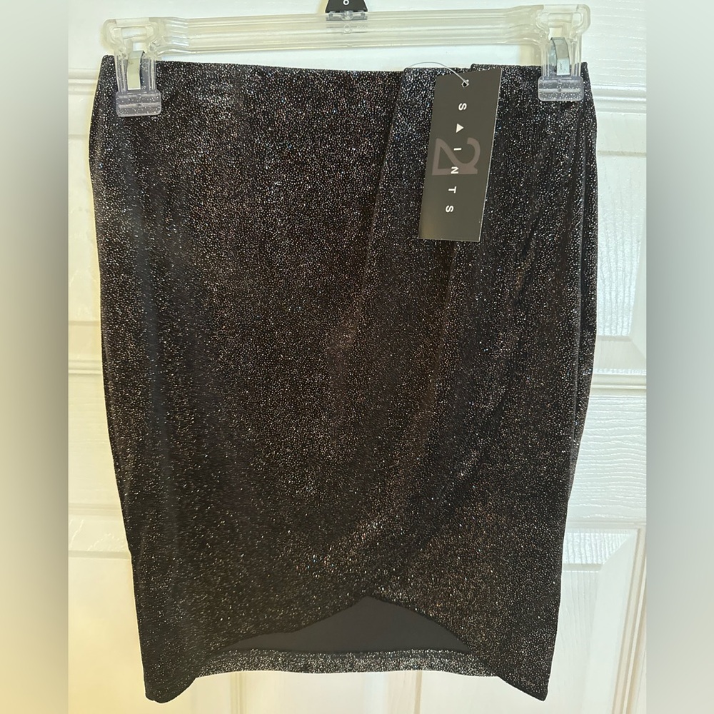 All Saints Black Glitter Pencil Skirt